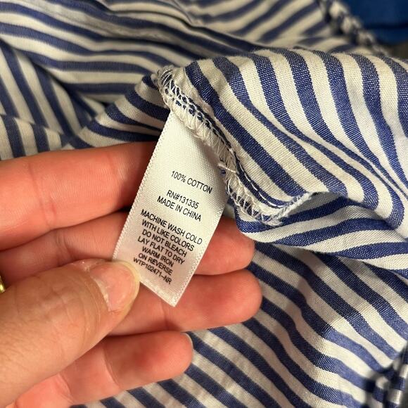 Socialite Nordstrom Blue White Striped Cotton Ruffle Button-Down Size Large - Picture 5 of 6